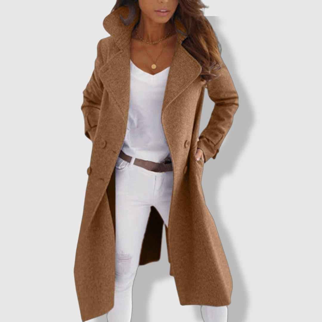 Wool Blend Winter Coat  Double-Breasted Wide Lapel Design - Detailed view