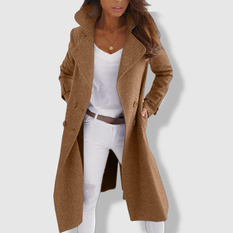 Wool Blend Winter Coat  Double-Breasted Wide Lapel Design - Detailed view