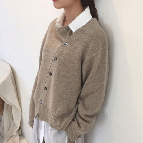 Wool Blend Cardigan  Asymmetrical Button Front Design - Product showcase