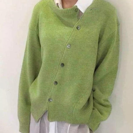 Wool Blend Cardigan  Asymmetrical Button Front Design - Detailed view