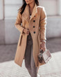 Classic Wool Blend Long Coat  Double-Breasted Camel Design - Product showcase