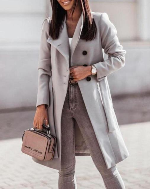 Classic Wool Blend Long Coat  Double-Breasted Camel Design - Detailed view