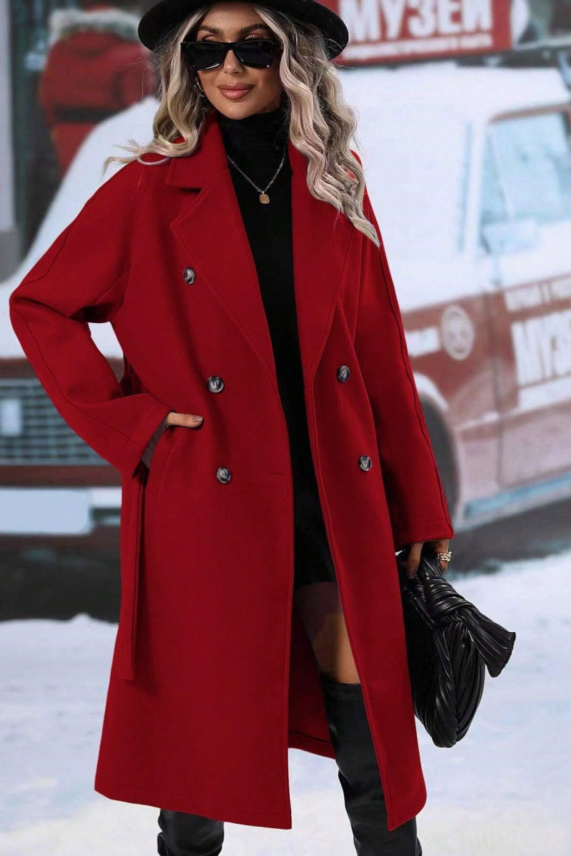 Wool Blend Winter Coat  Double-Breasted Long Design - Product showcase