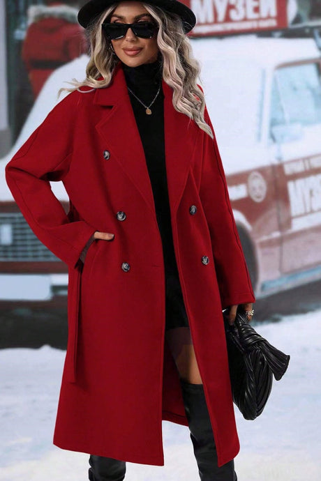 Wool Blend Winter Coat  Double-Breasted Long Design - Product showcase