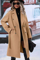 Wool Blend Winter Coat  Double-Breasted Long Design - Detailed view