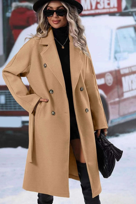 Wool Blend Winter Coat  Double-Breasted Long Design - Detailed view
