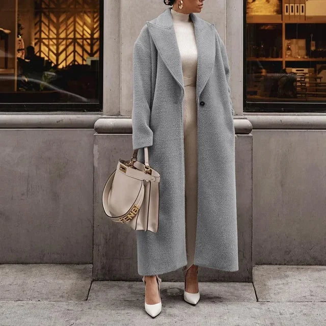 Oversized Wool Coat  Notched Lapel Full Length Design - Detailed view