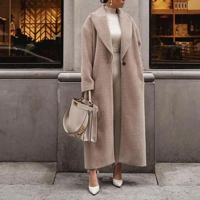Oversized Wool Coat  Notched Lapel Full Length Design - Product example