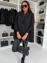 Wool Cape Coat  Classic Red Button Front with Lapel - Detailed view