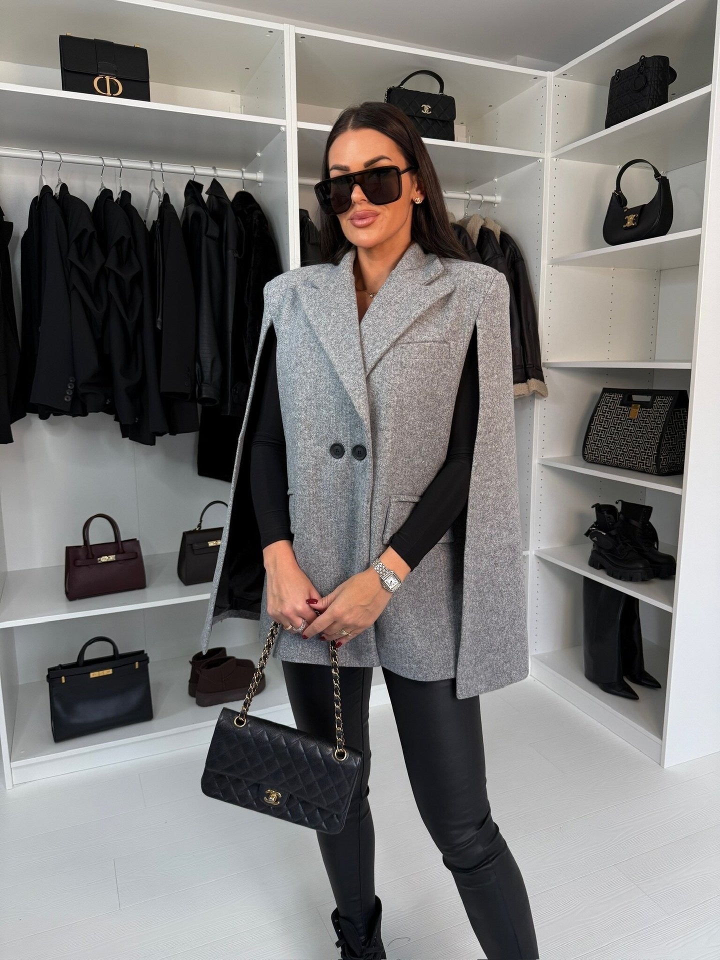 Wool Cape Coat  Classic Red Button Front with Lapel - Product example