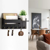 Rustic Wall Key Organizer  Solid Wood Mail Holder with Hooks - Product detail 4