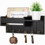 Rustic Wall Key Organizer  Solid Wood Mail Holder with Hooks - Product detail 6