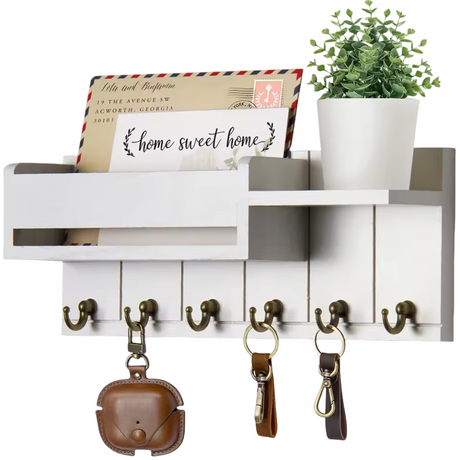 Rustic Wall Key Organizer  Solid Wood Mail Holder with 6 Hooks - Product detail 7