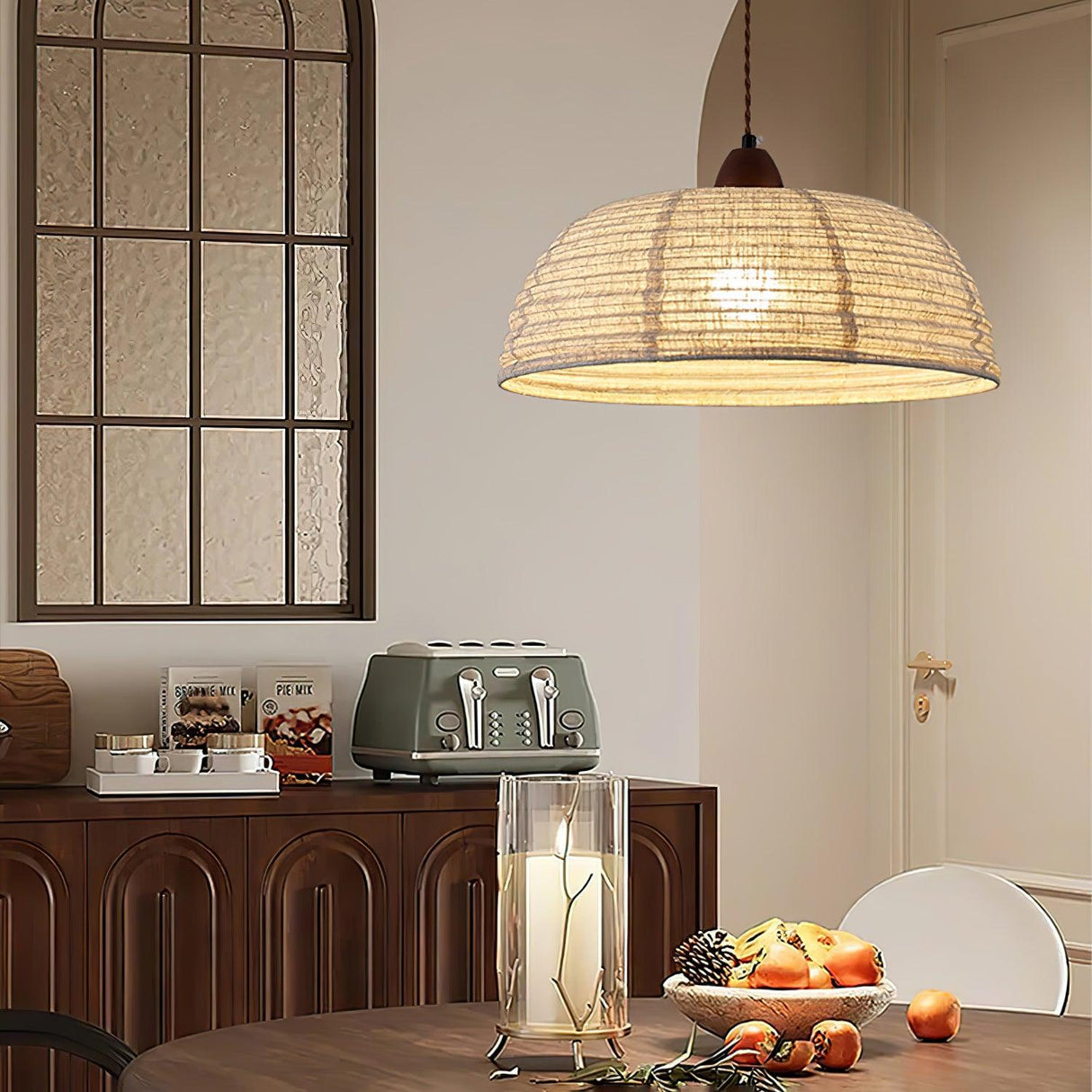 Fabric Pendant Light  Natural Wood Trim Design - Product detail 7