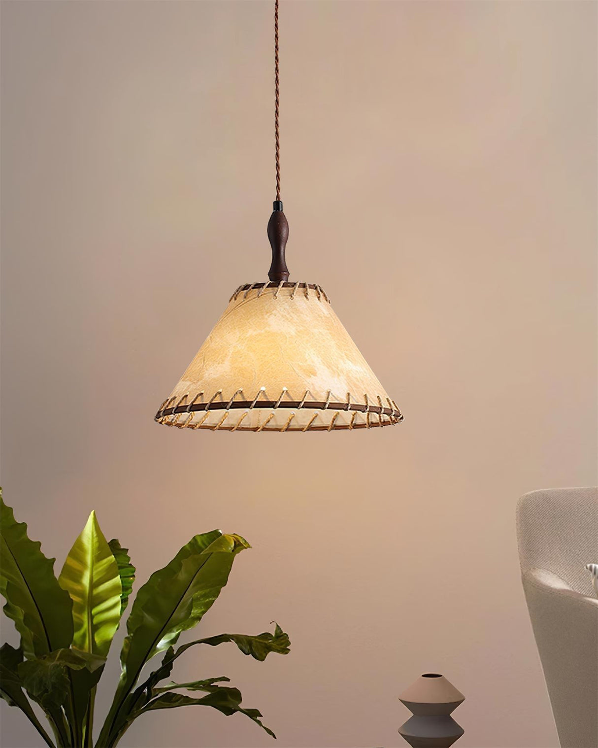 Fabric Pendant Light  Natural Wood Trim Design - Product detail 23
