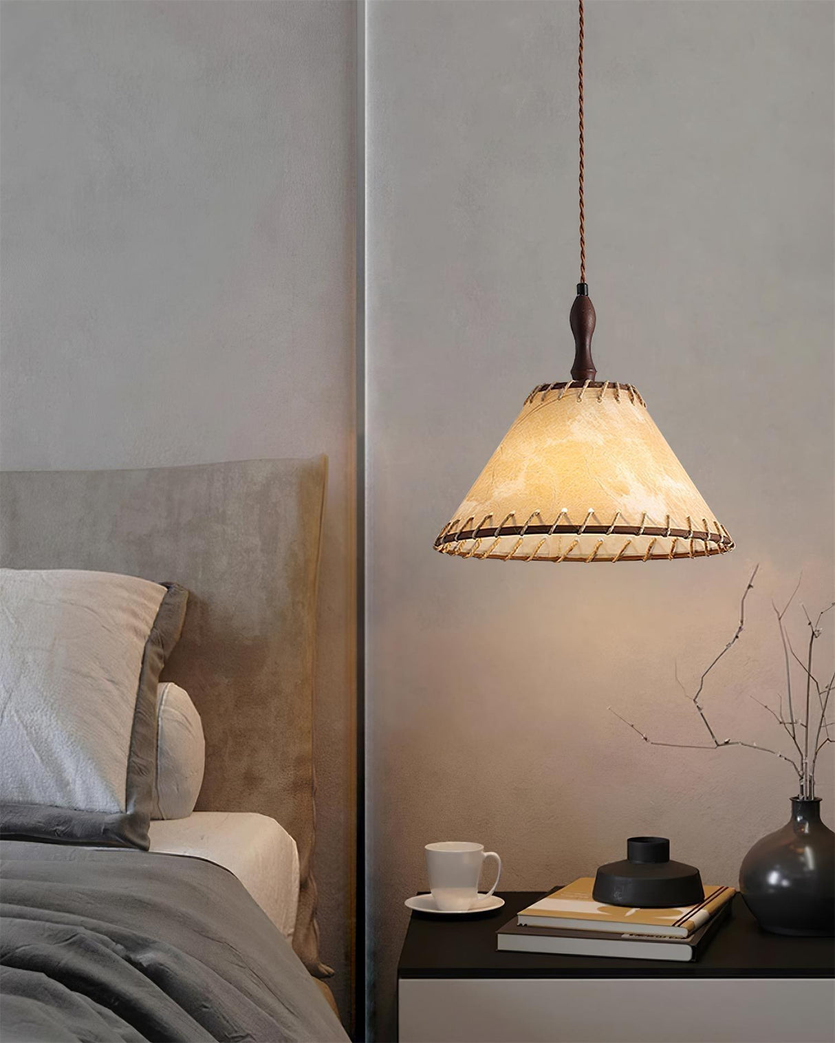 Fabric Pendant Light  Natural Wood Trim Design - Product detail 25