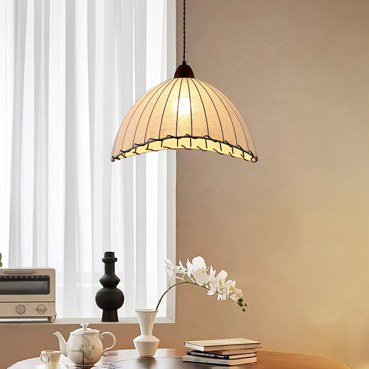 Fabric Pendant Light  Natural Wood Trim Design - Product detail 6