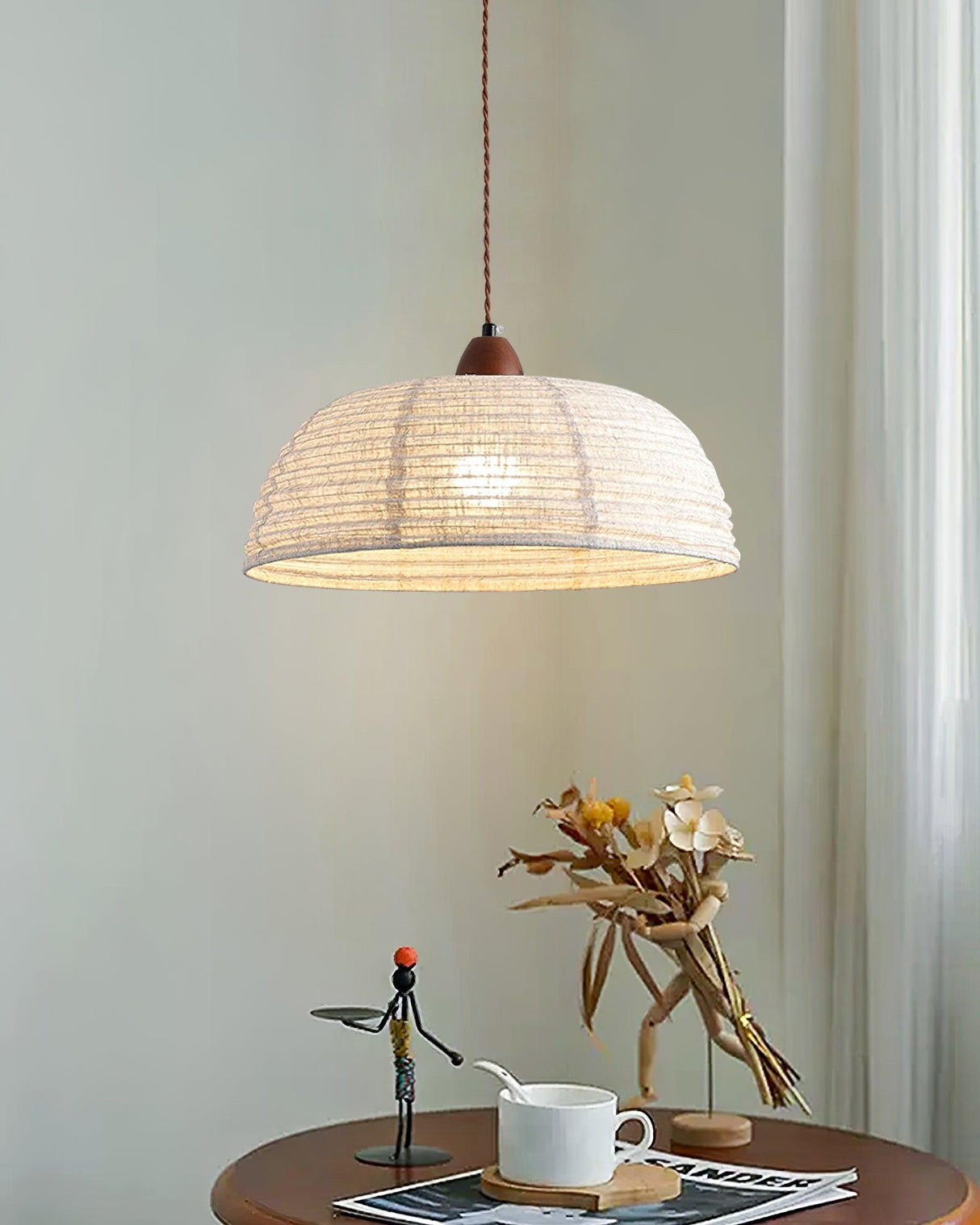 Fabric Pendant Light  Natural Wood Trim Design - Product detail 10