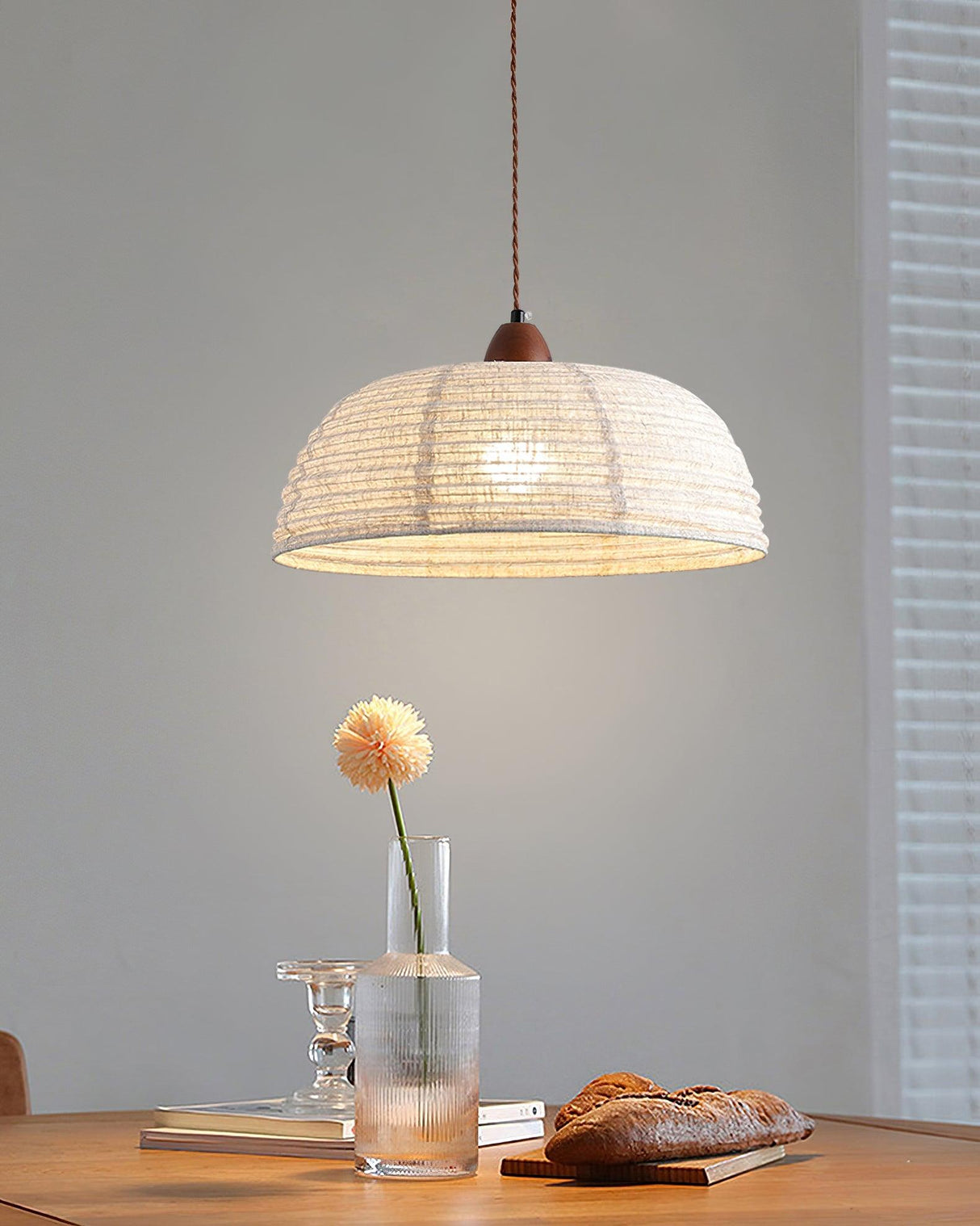 Fabric Pendant Light  Natural Wood Trim Design - Product detail 11