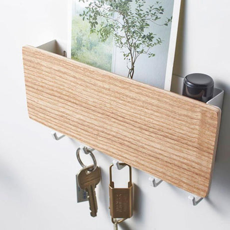 Wooden Wall Key Holder  Modern Entryway Organizer with Colorful Hooks - Product showcase