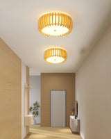 Modern Wooden Ceiling Light  Natural Slat Drum Design - Product detail 4