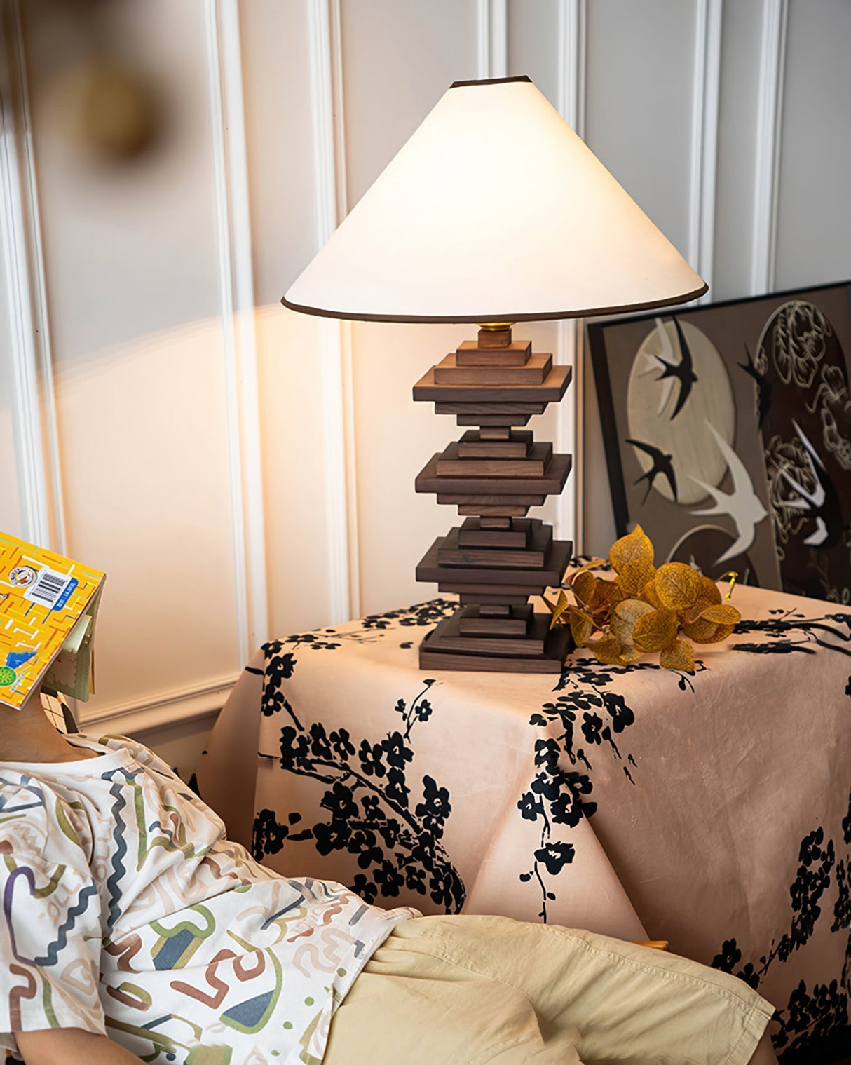 Modern Tower Table Lamp  Stacked Wooden Base - Product detail 7