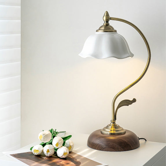 Vintage Table Lamp  Ceramic Shade with Wood Base - Detailed view