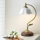 Vintage Table Lamp  Ceramic Shade with Wood Base - Detailed view