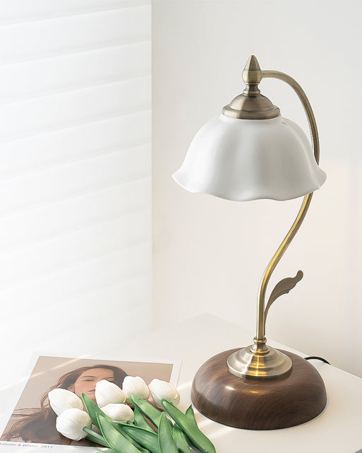 Vintage Table Lamp  Ceramic Shade with Wood Base - Product example
