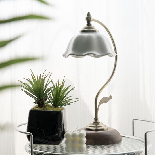 Vintage Table Lamp  Ceramic Shade with Wood Base - Product detail 6
