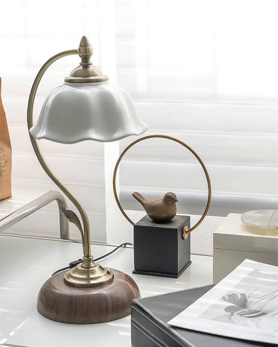 Vintage Table Lamp  Ceramic Shade with Wood Base - Product detail 10
