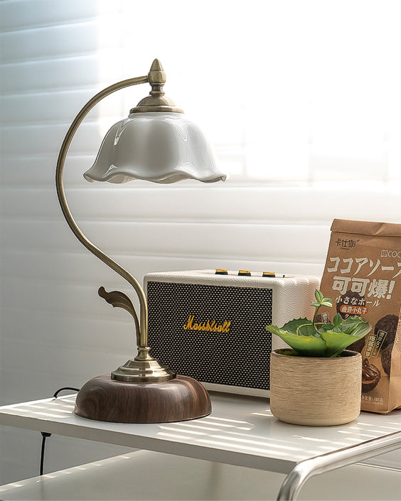 Vintage Table Lamp  Ceramic Shade with Wood Base - Product detail 7