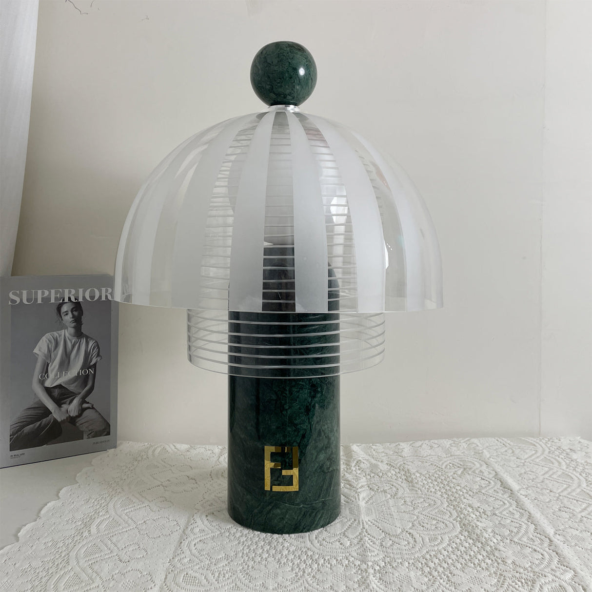 Modern Marble Table Lamp  Green Base Glass Dome Design - Product detail 8