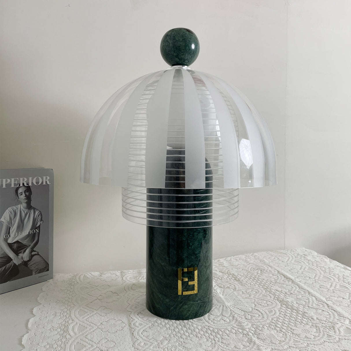 Modern Marble Table Lamp  Green Base Glass Dome Design - Product detail 9