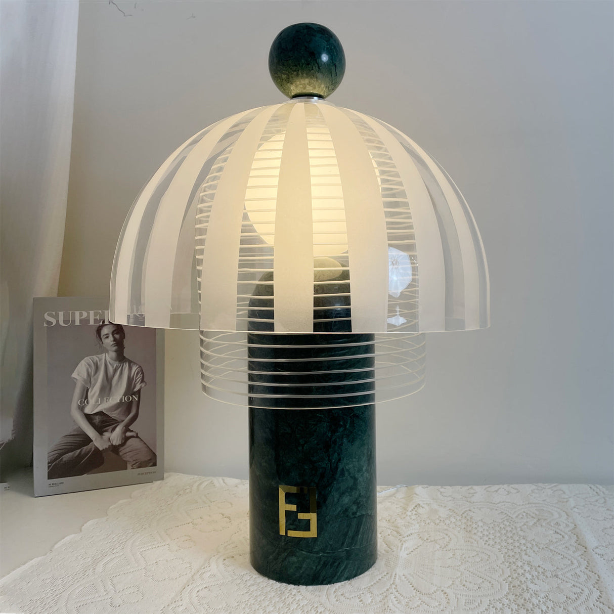 Modern Marble Table Lamp  Green Base Glass Dome Design - Product detail 6