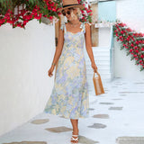 Summer Floral Midi Dress  Tie-Shoulder Pastel Print - Detailed view