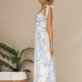Summer Floral Midi Dress  Tie-Shoulder Pastel Print - Product detail 4