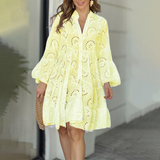 Eyelet Summer Dress  Lantern Sleeve V-Neck Design - Product showcase