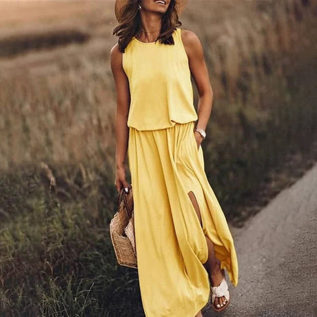 Casual Maxi Dress  Sleeveless Split Design with Pockets - Product detail 14