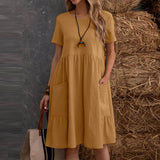 Summer Midi Dress  Tiered Cotton Blend Casual Design - Product showcase