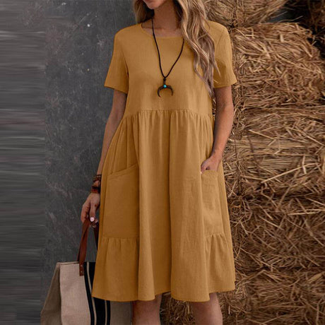 Summer Midi Dress  Tiered Cotton Blend Casual Design - Product showcase