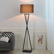 Modern Floor Lamp  Black Metal Frame with Linen Shade - Product showcase