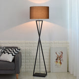 Modern Floor Lamp  Black Metal Frame with Linen Shade - Product showcase
