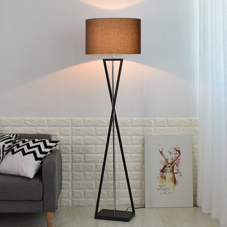 Modern Floor Lamp  Black Metal Frame with Linen Shade - Product showcase