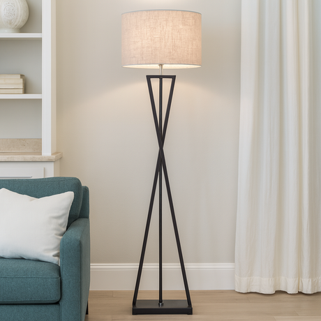 Modern Floor Lamp  Black Metal Frame with Linen Shade - Product detail 6
