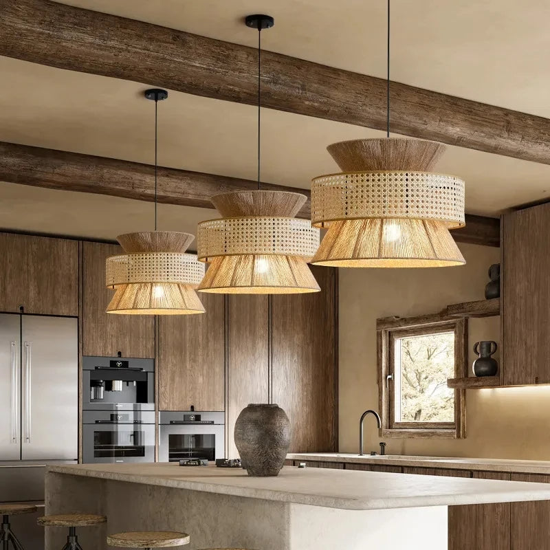 Rattan Pendant Light  Natural Woven Cane Design - Detailed view