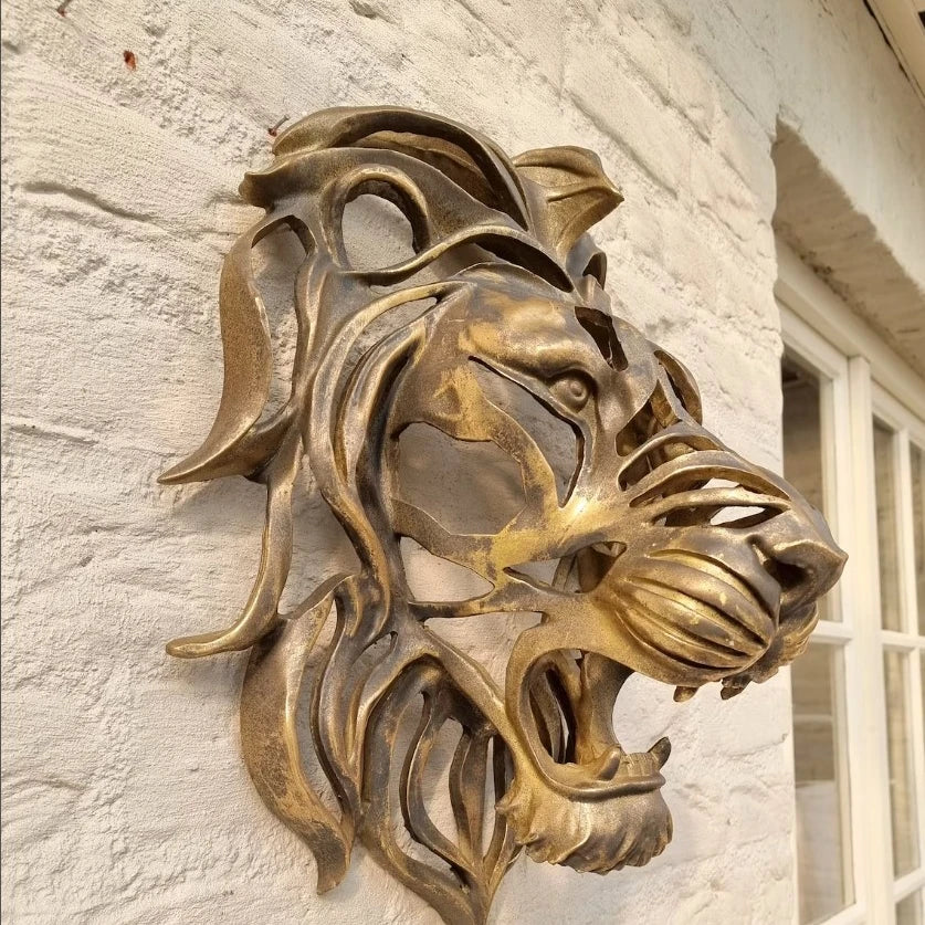 Lion Head Wall Sculpture  Gold Resin Animal Art - Product detail 5