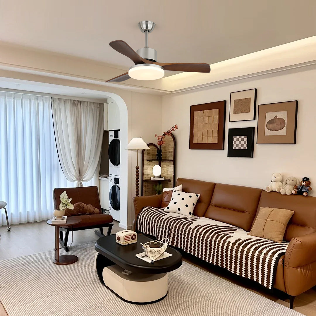 Modern Wooden Ceiling Fan  Brushed Nickel LED Light Kit - Product detail 4