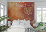 Baroque Mural Wallpaper | Terracotta and Gold Damask Pattern