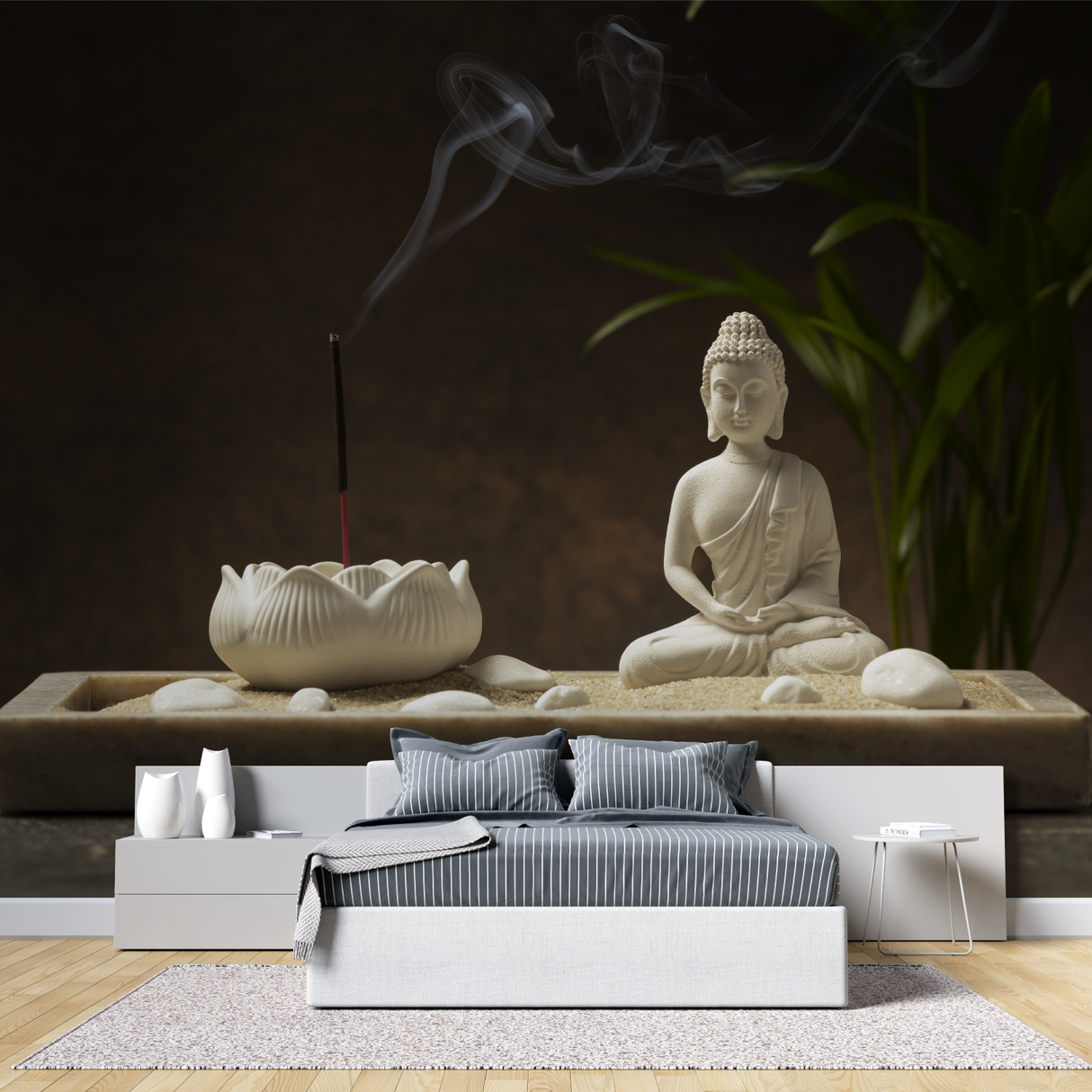 Zen Mural Wallpaper | Buddha and Incense Meditation Scene